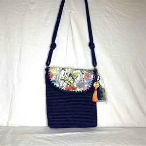 NWT. The Sak, crocheted, flap crossbody in navy and Sayulita print.